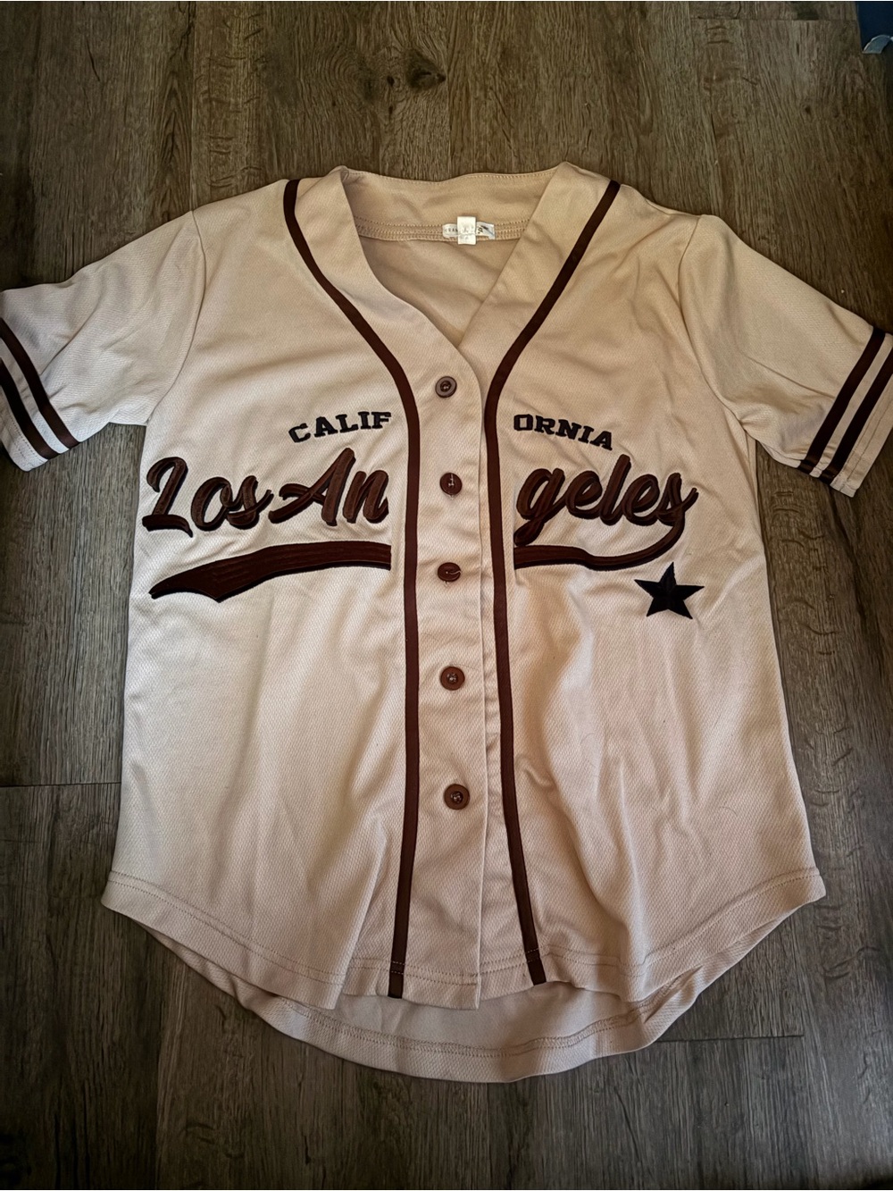 California Angels Beige Button-Up Jersey Top - Picture 3 of 4